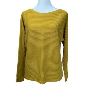 Eileen Fisher Boat Neck Ribbed Wool Sweater Yellow/Green Petite M